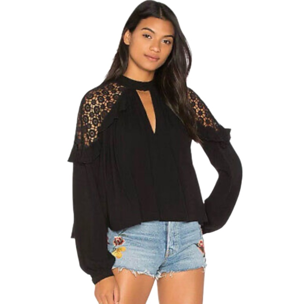 Free People Little Bit Of Love Black Blouse